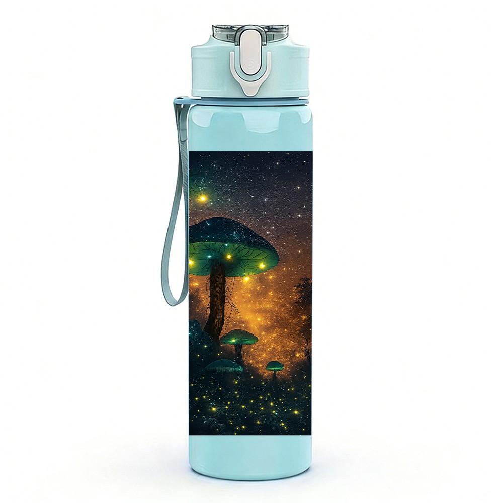 1PC Night Sky House Scenery Print 750ml Color Plastic Sports Water Bottle Leakproof Flip Straw Lid Suitable for Sports Office Home Use