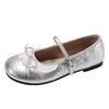 Lace edge girl silver Mary Jane shoes women's 2025 spring new Internet celebrity sweet round head bow single shoes tide