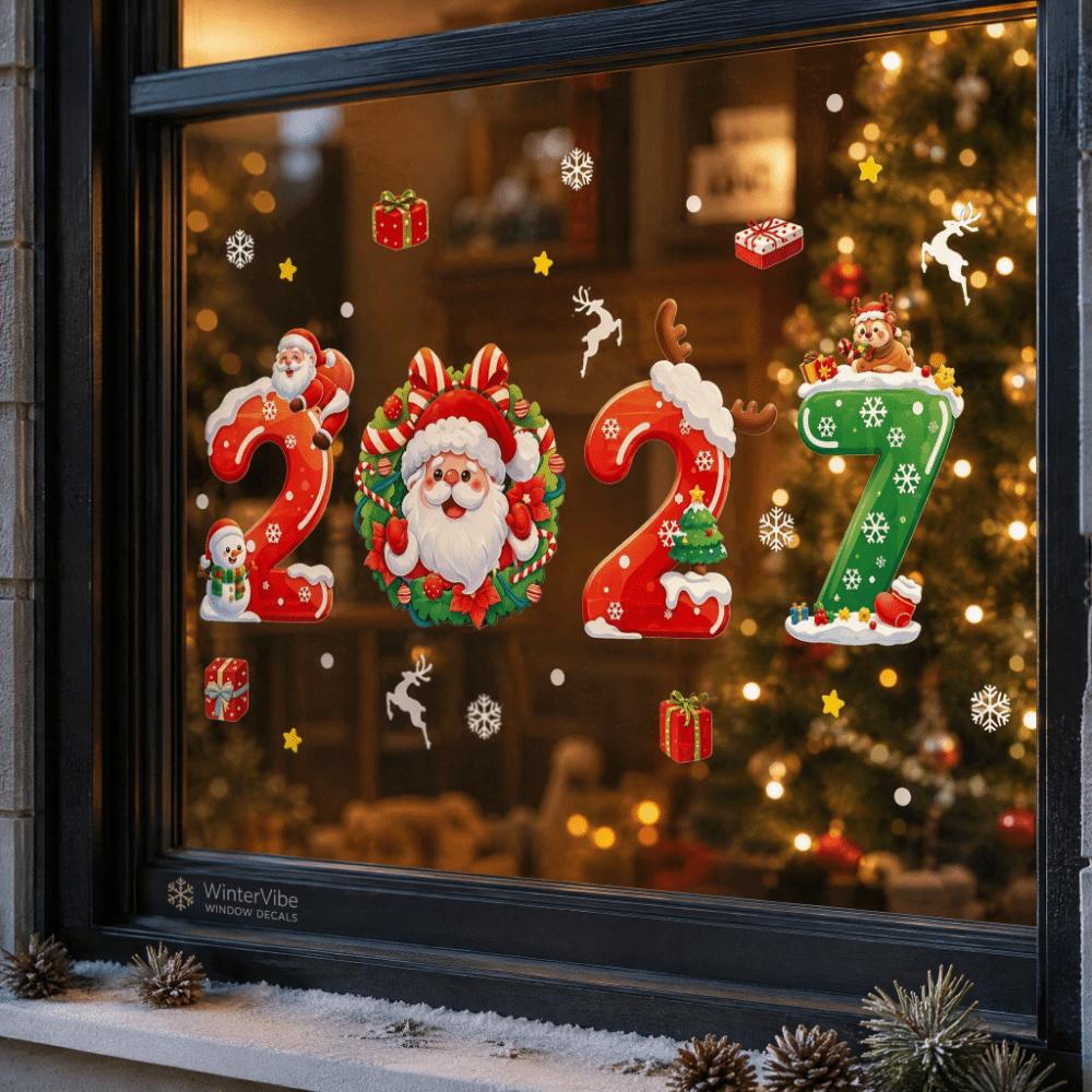 Abnehmbare Statische 2027 Statisch Haftende Aufkleber Wasserdicht Weihnachtsfeier Türaufkleber Festliche Dekorationen