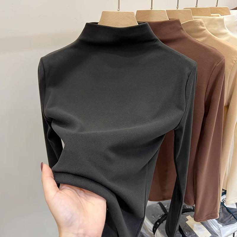 Thickened Semi-turtleneck German Velvet Base Shirt for Women Autumn-winter Style Warm with A Long-sleeved T-shirt Student Top