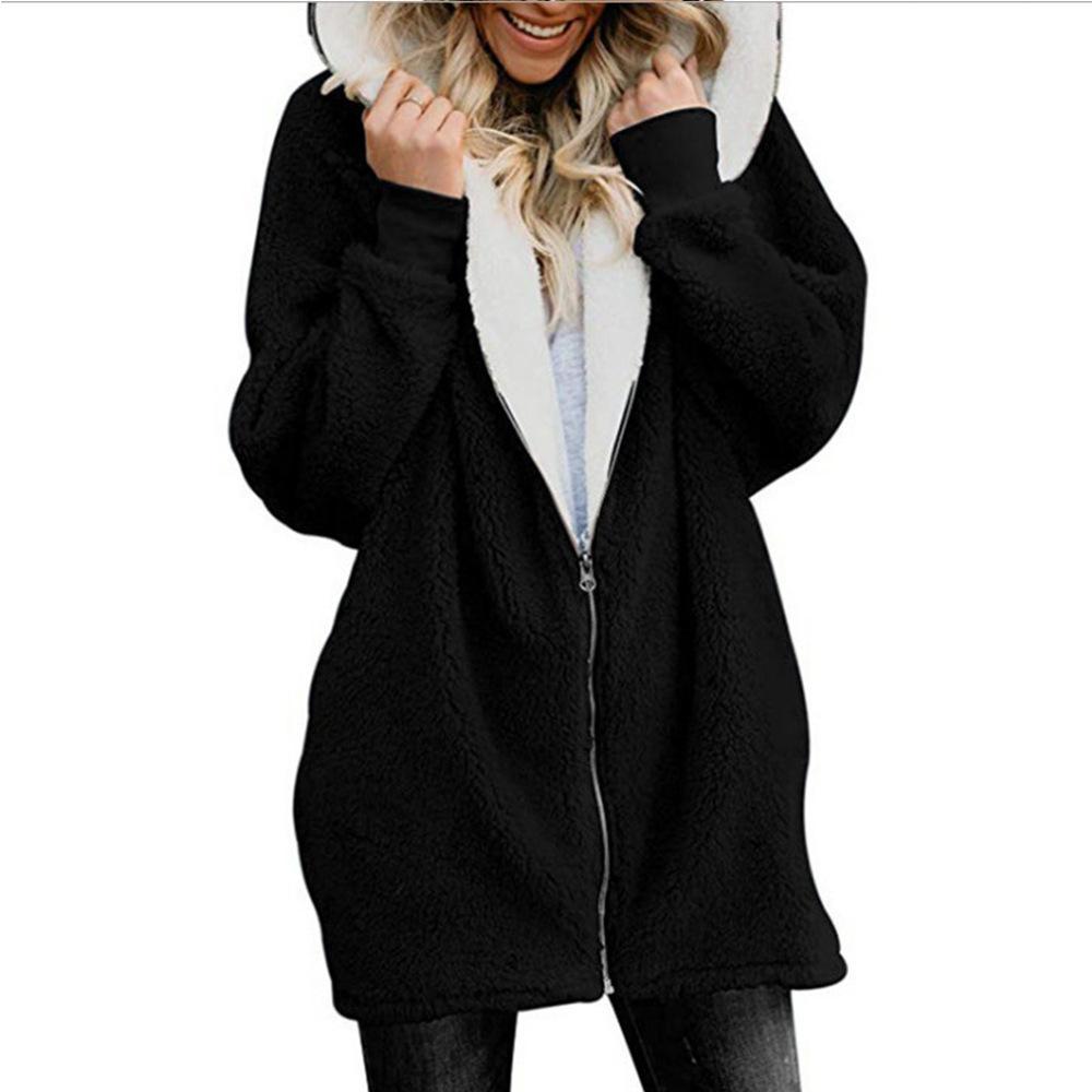 Fashion Solid Color Long-sleeved Hooded Knit Cardigan Jacket Winter Warm Zipper Coat
