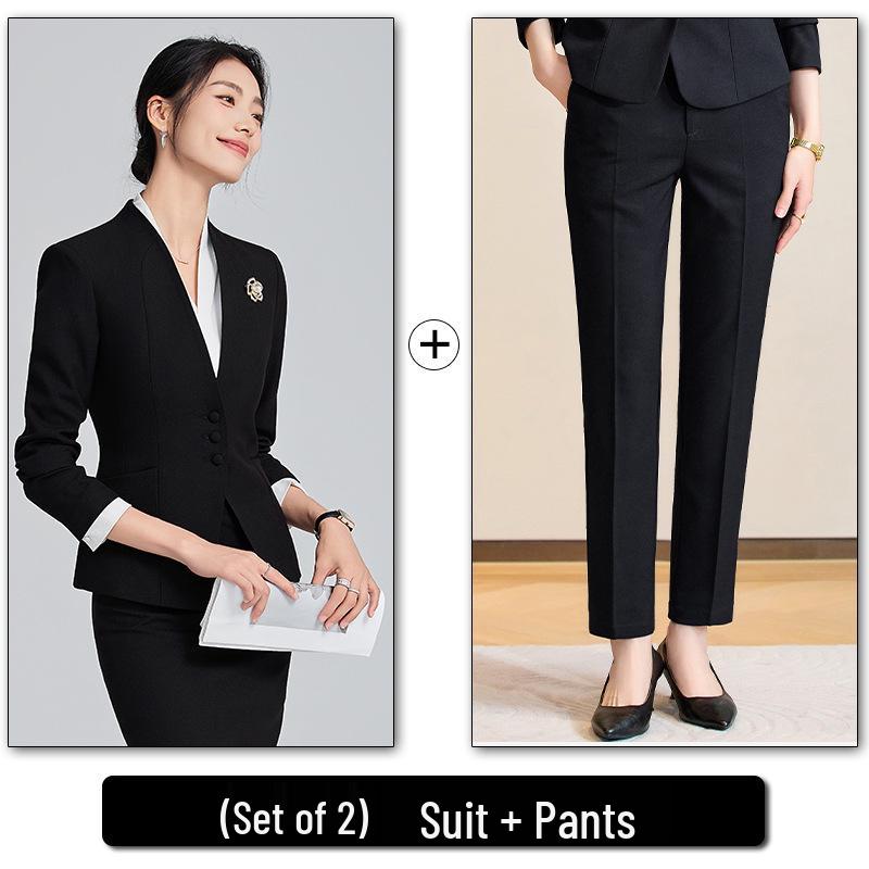 Women's Collarless Suit Jacket - 2024 Spring/Autumn High-End Salon and Hotel Reception Professional Workwear Set