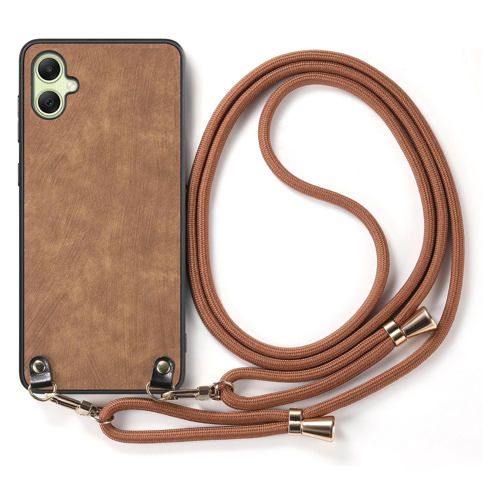 

For Samsung Galaxy A05 4G Retro Leather Phone Back Cover with Adjustable Strap Black