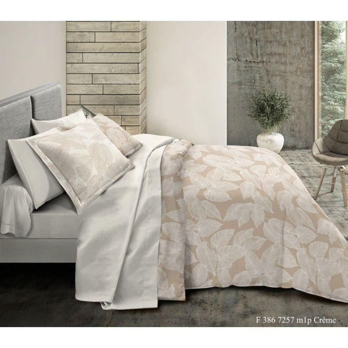 Parure de draps 4 pièces "Amazonie Crème" pour lit 140 x 190 cm 100% coton / 57 fils/cm²