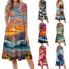 Damen Lässiges Modekleid Rundhalsausschnitt Mittellang Hawaiianischer Print Sommerstil Bequeme Passform Leichter Stoff Geeignet für den täglichen Gebrauch