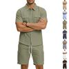 Casual Solid Color Linen Two Piece Sets Mens 2026 Spring Summer Fashion Short Sleeve Shirts and Shorts Outfits Men Linen Suits