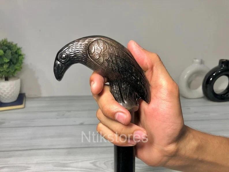 

RAVEN Handcrafted Walking Stick Steampunk for All Ages 37 Cane Solid Brass чёрный