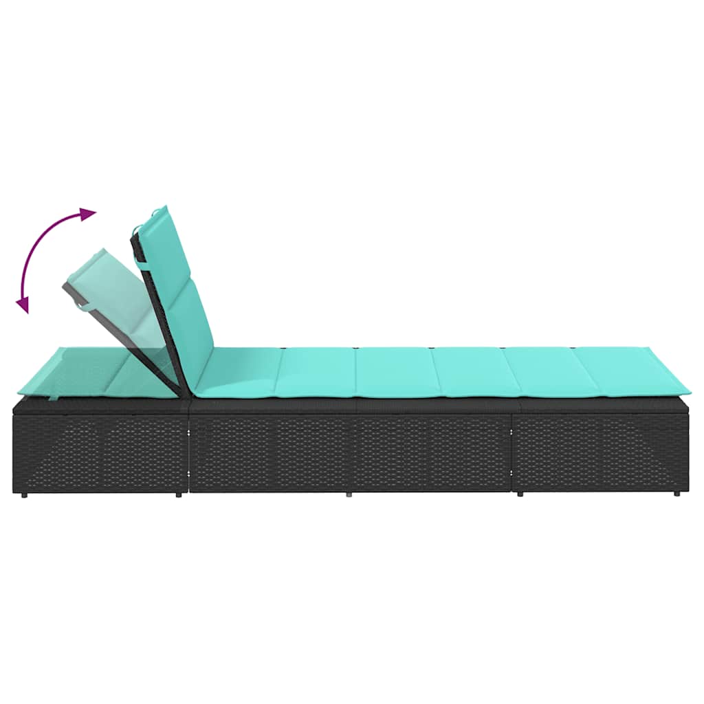 Sun Lounger with Floating Cushion Black Poly Rattan