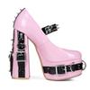2025 Women's Punk Gothic Style Motorcycle Super High Heels Ladies Pumps Rivet Cosplay Costum Buckle Metal Chain Punk Shoes Girls