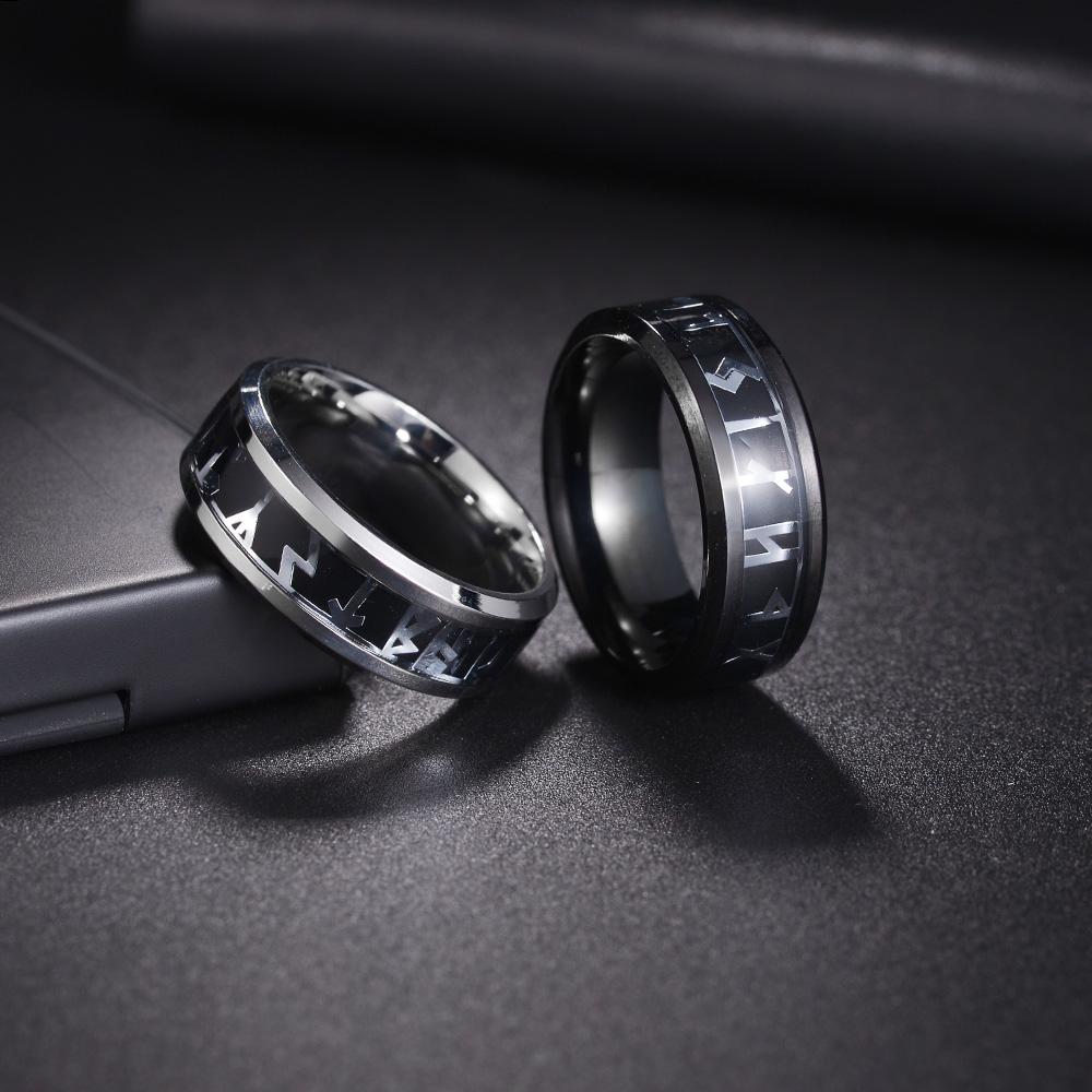 Fashion Stainess Steel Men Rings Classical Viking Rune Grain Rings For Men Anniversary Party  Accessories Gift