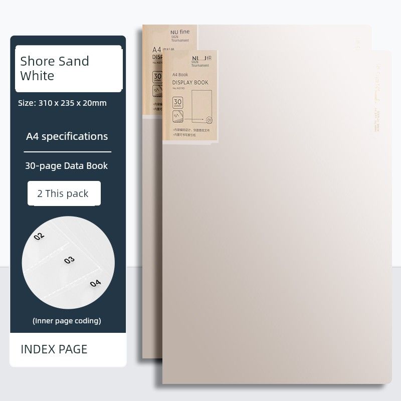 

A4 Test Paper Storage Bag Student Music Score Poster Album Pregnancy Test Award Collection Book File Checklist Office Loose-Leaf Document Storage [30 Pages-2 Volumes] Shore Sand White