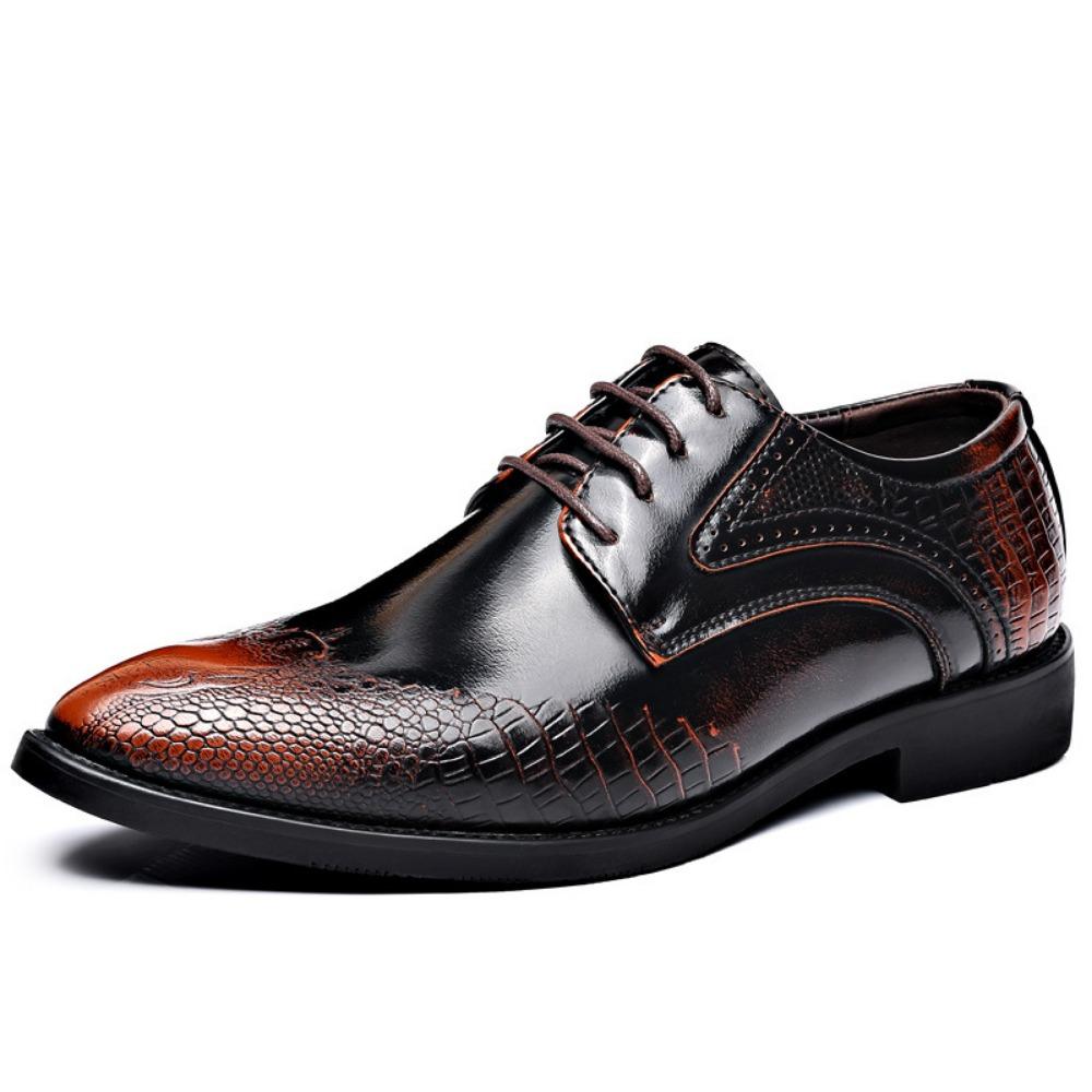 Mens Dress Shoes Business Casual Crocodile Embossed Pointed Toe Large Size Leather Shoes