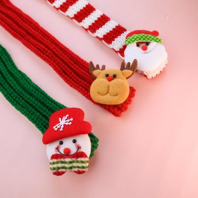 Elk Puppy Kitten Christmas Scarf Snowman Santa Claus Pet Color Blocked Scarf Cute Fleece Pet Warm Knitted Scarf Keep Warmth