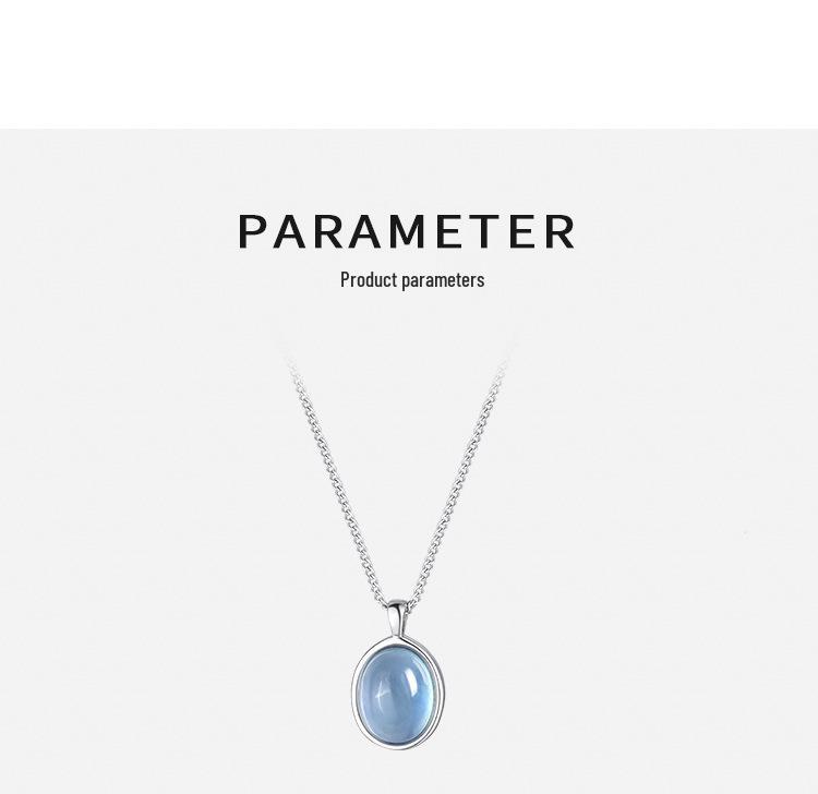 Aquamarine Oval Zircon Pendant Necklace - Women's Elegant Clavicle Chain, Simple Luxury Choker