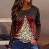 Women's Fashion Casual Slit Hem Round Neck Long Sleeve Loose  Printed T-Shirt Ladies Top