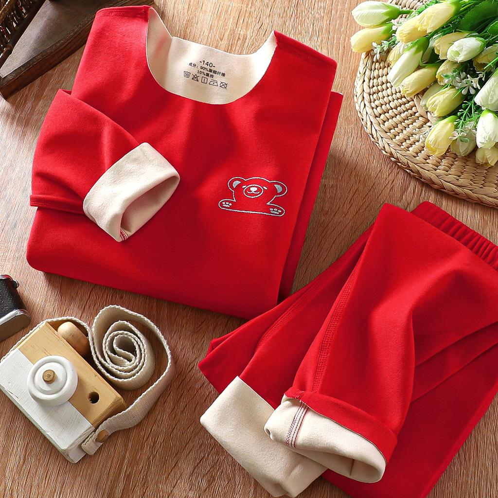 Children's Set Autumn/Winter New Boys' Autumn Clothes and Pants Set, Middle Children's Warm Underwear Set