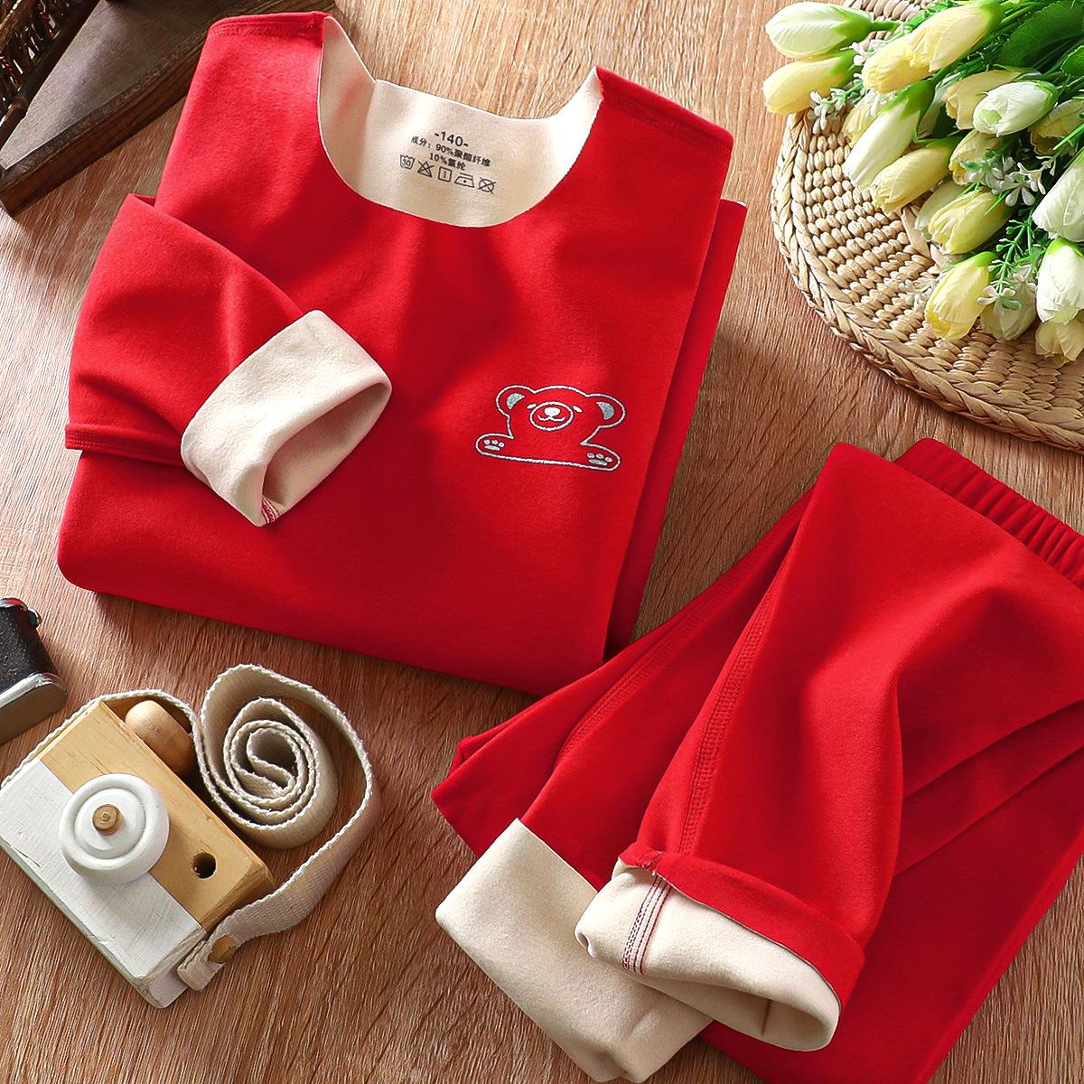 

Детский комплект нижнего белья Теплый детский комплект нижнего белья для девочек De Rong Beastless для мальчиков Детская осенняя одежда Осенние брюки Детская одежда 90 красный