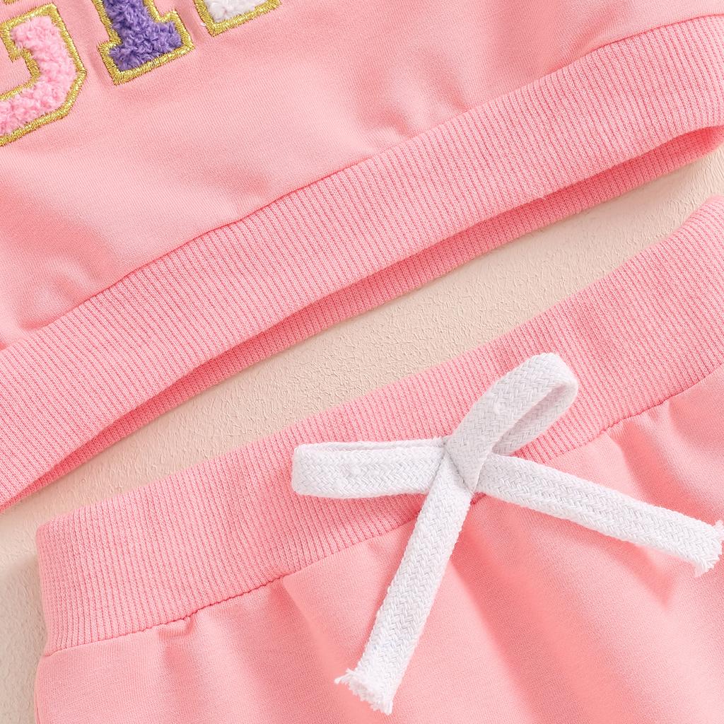 Baby Girl 2Pcs Birthday Outfits Long Sleeve Letter Embroidery Pullover + Pants Set Toddler Fall Clothes