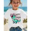 Europäische Größen Mädchen SASSY SAURUS Dinosaurier Grafik T-Shirt Niedliche Rosa Schleife Herz Muster Weicher Strick Sommer Oberteil mit Sassy Saurus Schriftzug
