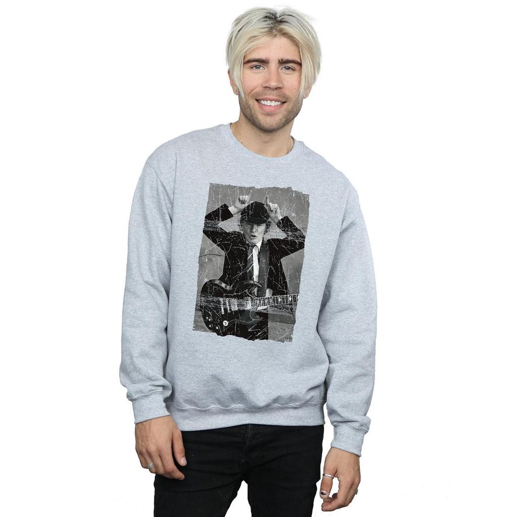 AC/DC Mens Angus Young Distressed Photo Sweatshirt