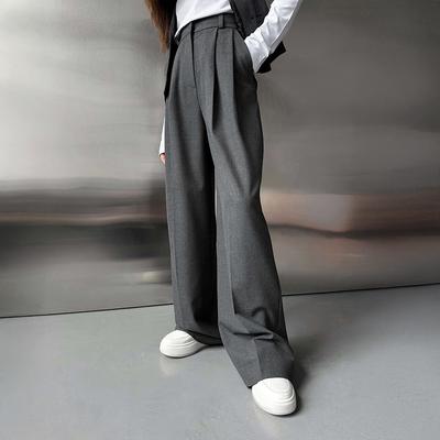 Women's Mid Rise Wide Leg Pants Regular Fit Drape Straight Trousers Elegant Office Suit Pants