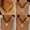 Summer Cross Necklace With Shell And Leopard Print Pendant For Women