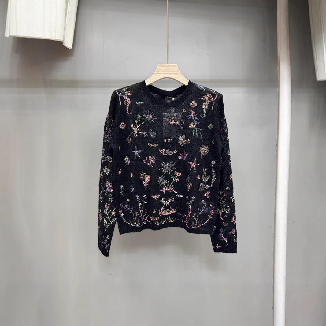 

Высококачественный мохеровый свитер с круглым вырезом и цветочной вышивкой, для ранней весны Large