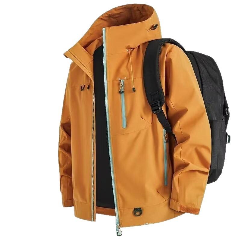 American Retro Mountain Windbreaker: Color Block, Multi-Zipper, Hooded, Waterproof Jacket for Hiking and Mountaineering