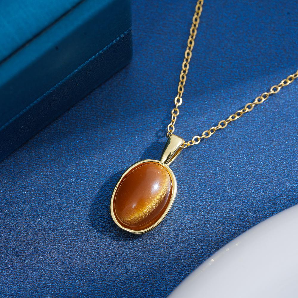 Titanium Steel Retro Oval Necklace for Women - Geometric Design Chain