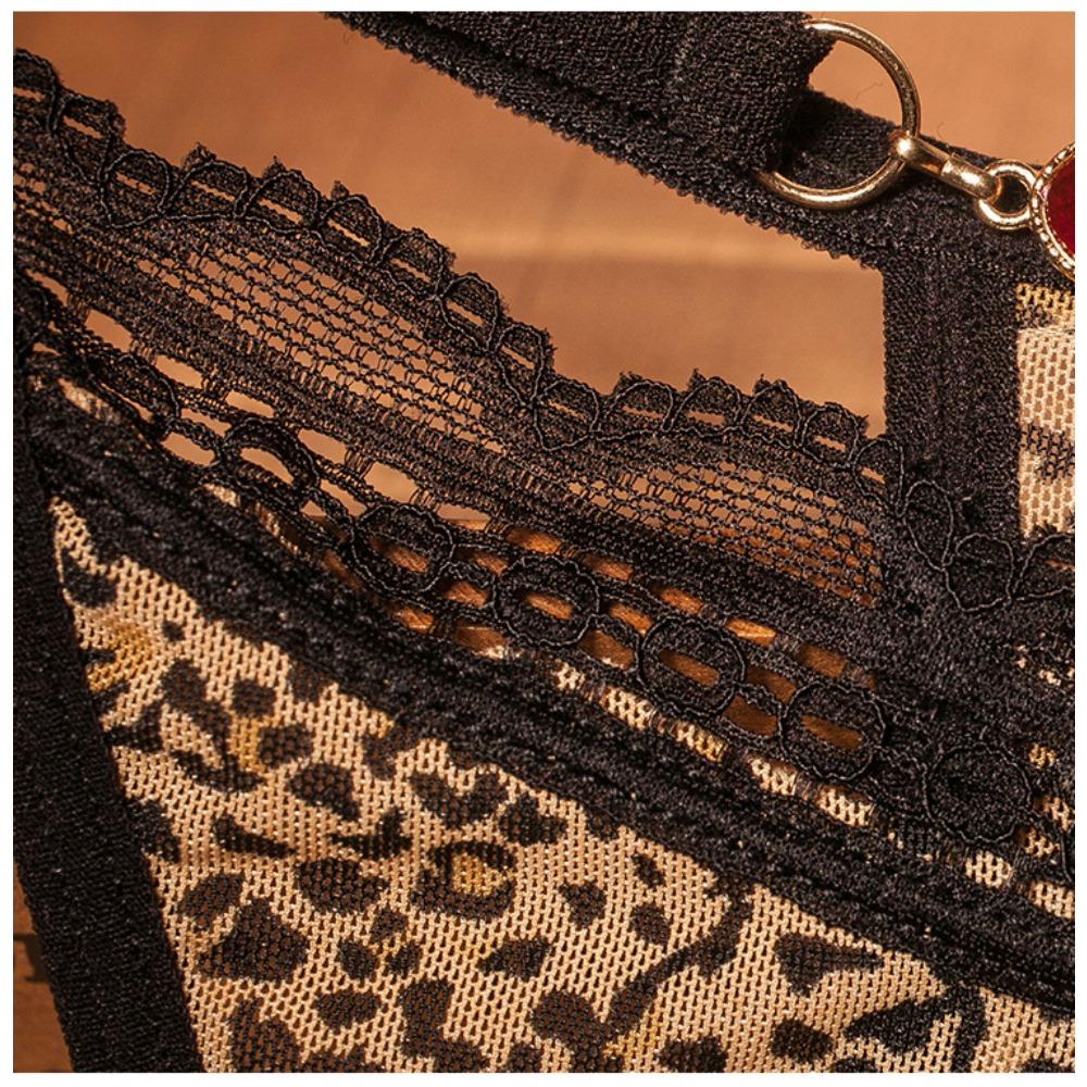 Sexy Hollowed-out Female Leopard Print Thong, Light Luxury Lace Fully Transparent Temptation Low-rise Female Hot Underwear T-pants 2229