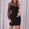 Women Polka Dot Mesh Patchwork Elastic High Waist Hip Hugging Long Sleeve Casual Mini Dress