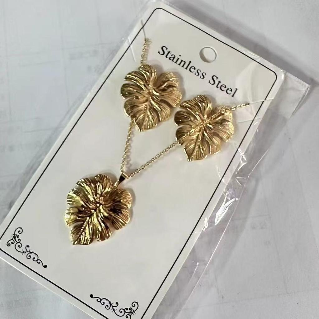 Women's Stainless Steel Geometric Necklace & Earring Set - Hip Hop Style Jewelry