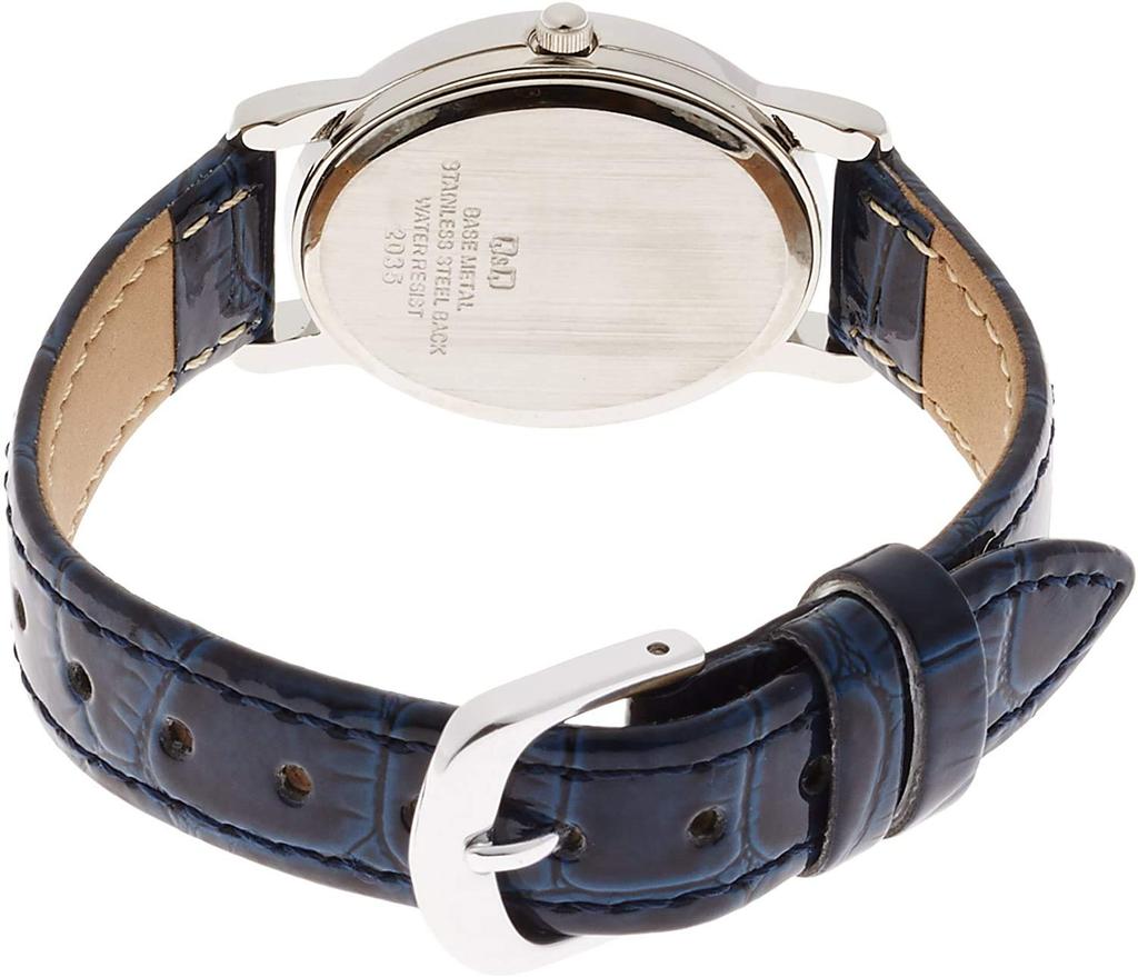 Montre Analogique Étanche Citizen avec Bracelet Cuir Bleu Marine Q&Q pour Femme, Bleu, VZ89-305