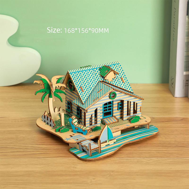 Laser Cutting DIY Houses Villas Building 3D Wooden Puzzle Toy Assembly Model Kits Desk Decoration for Children's Gift