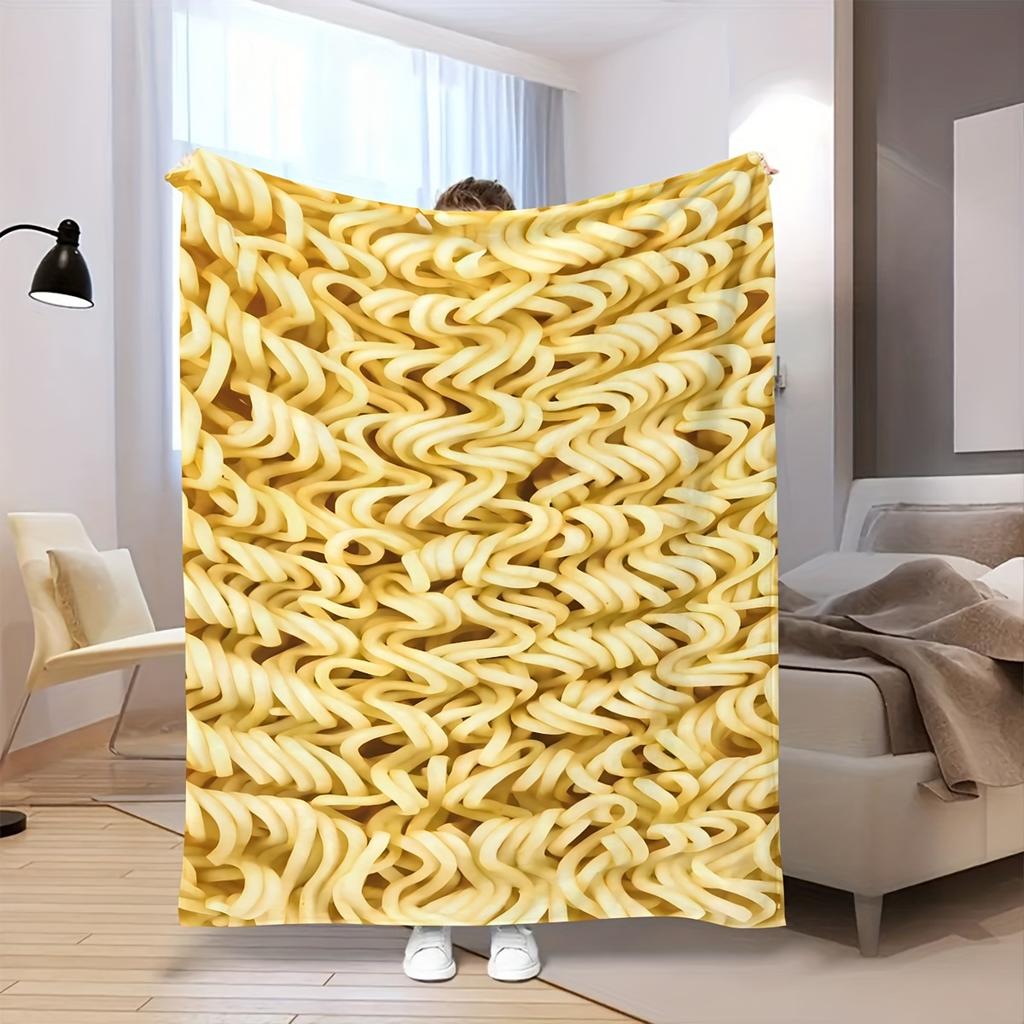 Instant Ramen Noodles Blanket Single Sided 2D Print Soft Flannel Fleece Throw Blanket For Bed Couch Sofa Funny Food For Foodies