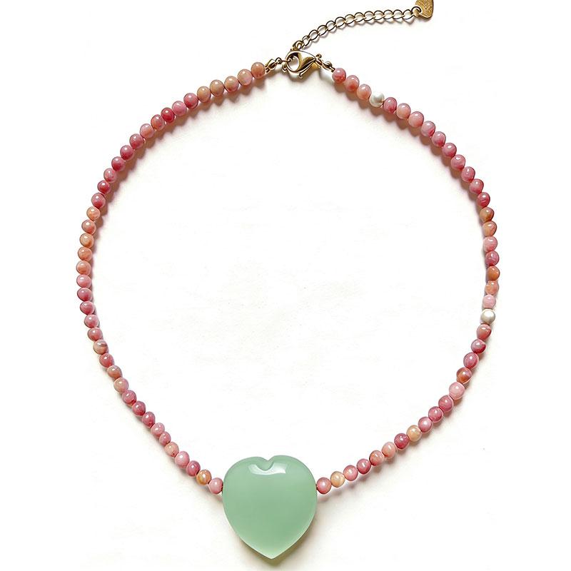 

1pc Natural Stone Heart Pendant Necklace for Women Bohemian Handmade Beaded Necklace Jewelry for Lady