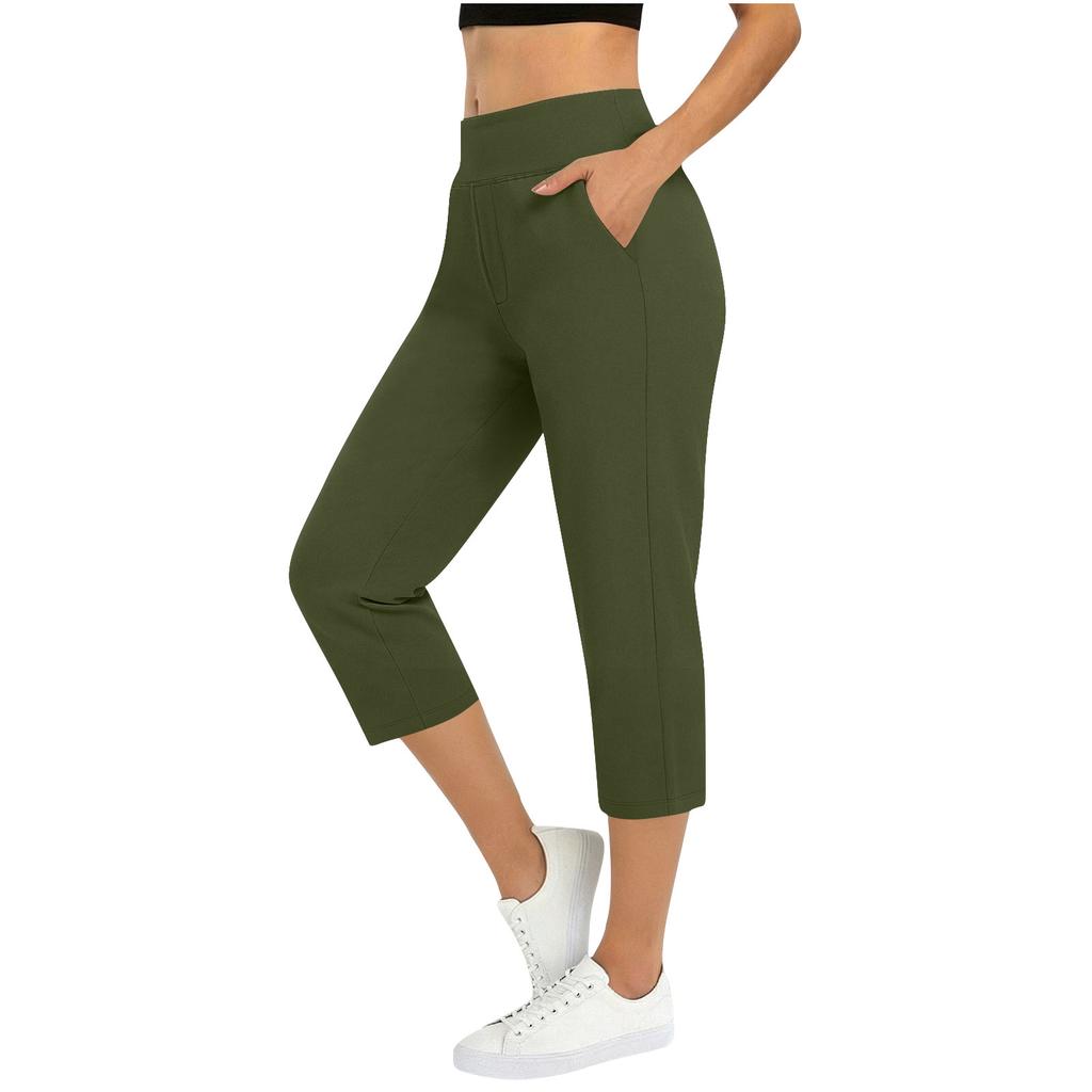 Women's Casual Fashion High-Waisted Cropped Pants With Pockets