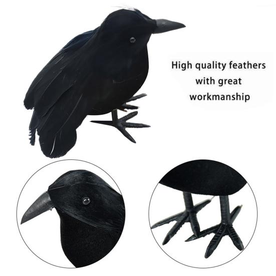 1 Set Feathered Crow Statue Handmade Realistic Looking Foam Fake Crow Ornament Indoor Outdoor Party Decoration