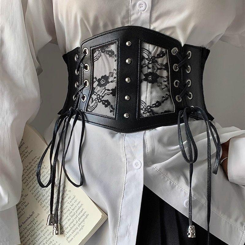 Elegant Vintage Black Lace Waist Belt Wide Fashion Accessory For Women Dresses