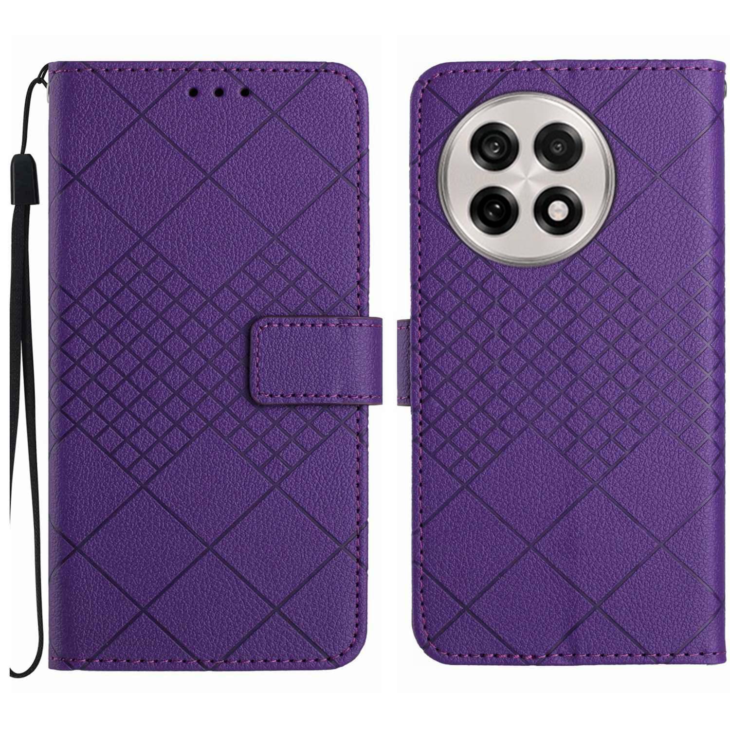 

For OnePlus 13R 5G Wallet Phone Case Imprint PU Leather Flip Folio Cover Dar Purple