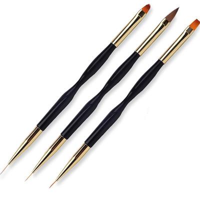 3Pcs Acrylic French Stripe Nail Art Liner Brush Set Double Head 3D Tips Manicuring Ultra Thin Line