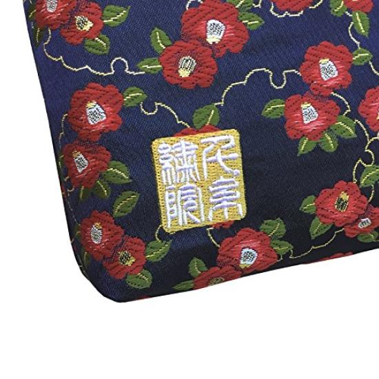 Senshishuin Nishijin Brocade Stamp Book Case Navy Blue Camellia Pouch/Shrine (Lined) Snow-Wrapped (Size L)