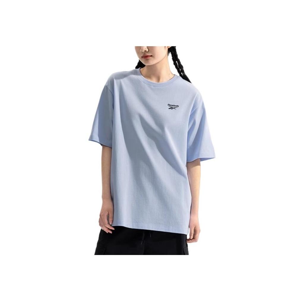 Reebok Fashionable Comfortable Versatile Casual Loose Short Sleeve T-Shirt Unisex Tops Light-Blue 24SRM427UGB1