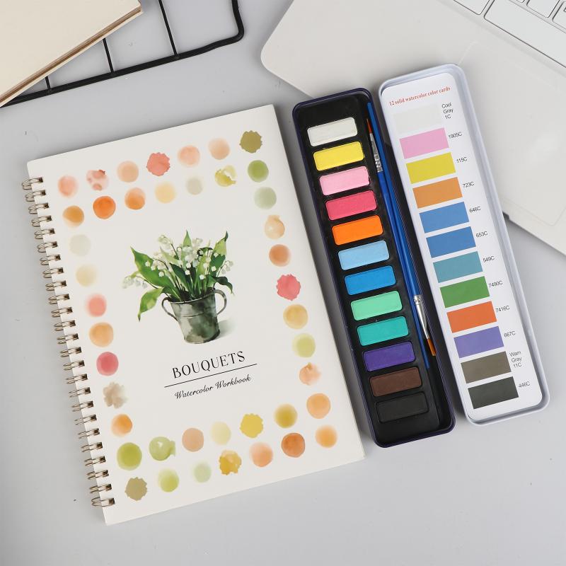 

12 Colors Watercolor Paint Set Portable Water Color Book For Beginner Art Crafts Painting Supplies Diy Painting Project as the picture
