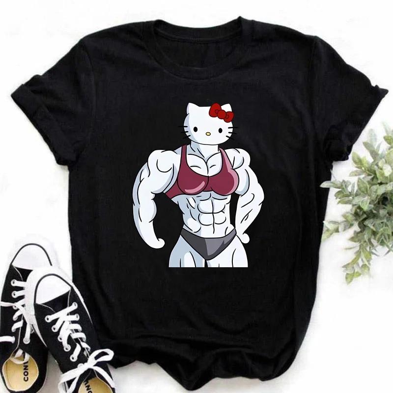 Muscle Sanrioes Womens TShirt Anime HelloKitties Cinnamon Kuromis Fun Model Cartoon Clothing Casual Cotton Couples TShirt