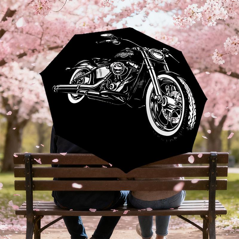 1PC Motorcycle Illustration Umbrella-9-Rib Reinforced, Automatic Open, Lightweight & Durable, Cute Fashion Accessory for Outdoor-P0783