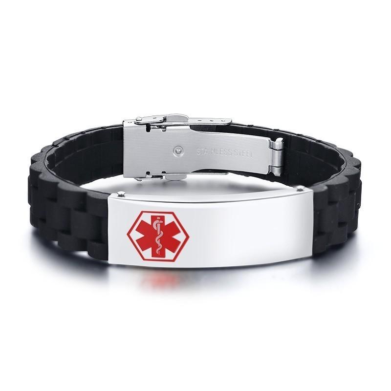 

Custom Engraving Name Disease Info Emergency ID Bracelets for Men Black Silicone Sport Medical Alert Unisex Wrist Bangles