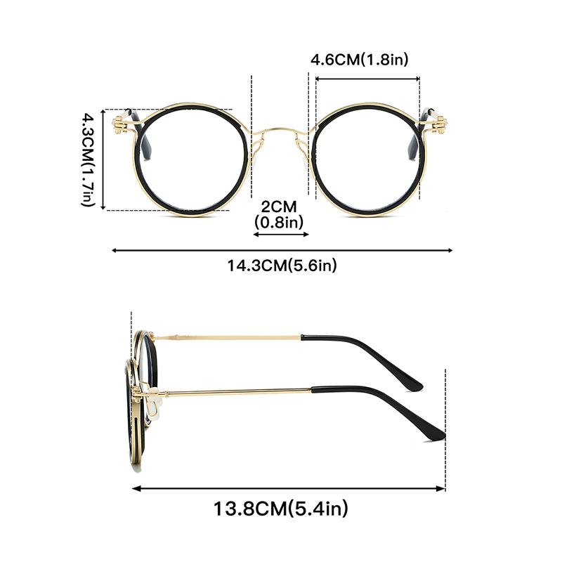 Retro Round Glasses with Blue Light Blocking Men Chic Metal Punk Frame Women's Fashion Ultra-light Eyewear for Decor