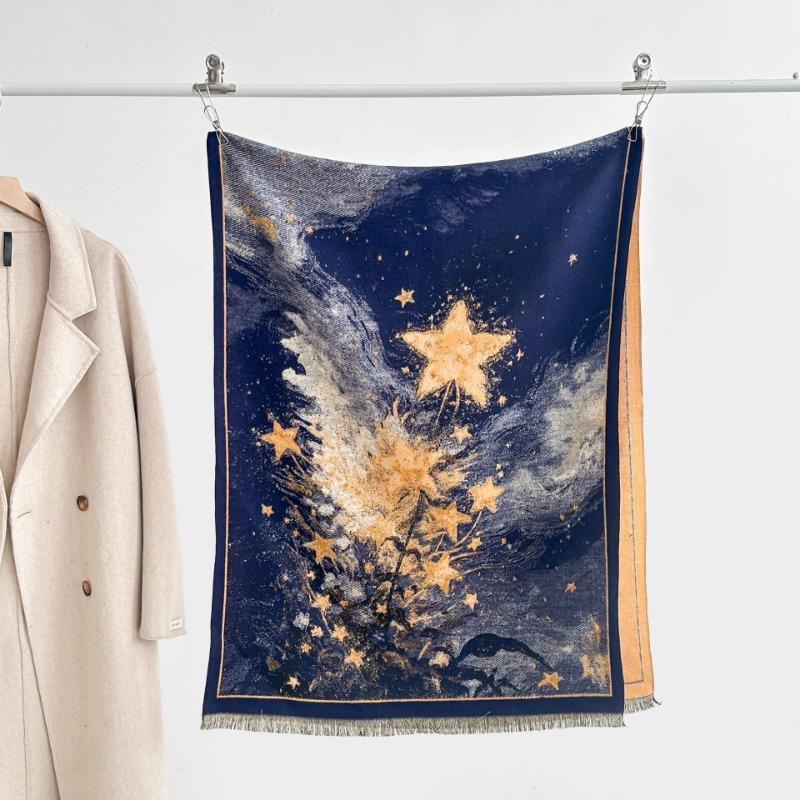 Autumn and Winter Oil Painting Style Scarf Fashionable and Versatile New Cold and Warm Medium and Long Star Scarf Atmosphere Shawl