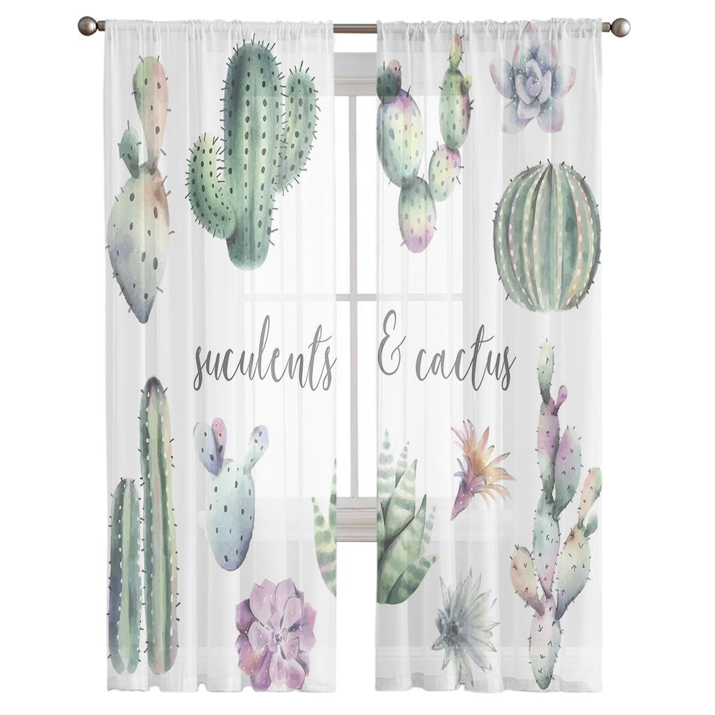 Succulent Cactus Modern Tulle Curtains For Living Room Bedroom Home Kitchen Window Sheer Curtains
